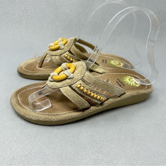 EARTH SHOE Gelron 2000 Sandals womens size 6 Beige Leather Thong - Picture 1 of 15
